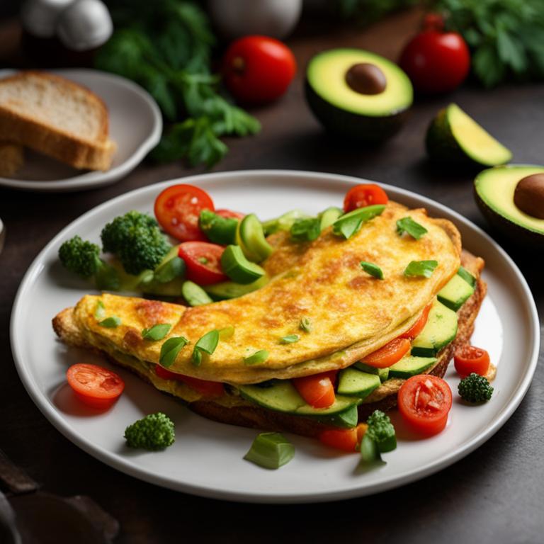 Омлет с овощами - один из вариантов полезного завтрака при похудении и эффекте плато
