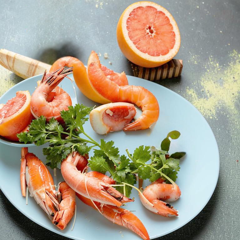 Грейпфрут для похудения сочетается с морепродуктами, зеленью и фруктами